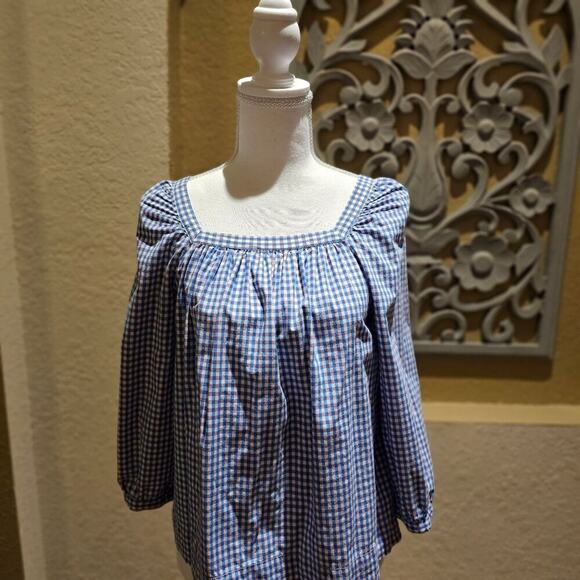 J Crew Penny Gingham Peasant Cottagecore Square Neck Puff Sleeve Women's Top S 0 - Picture 1 of 7